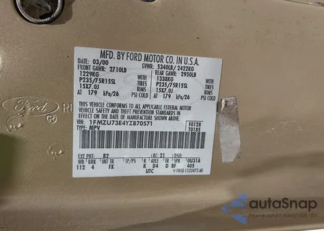 2000 Ford Explorer Xlt from USA, damaged, VIN 1FMZU73E4YZB70571